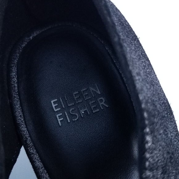 Eileen Fisher Cage Strappy Leather Wedge Sandal Metallic Grey Black Sz 9 - Picture 13 of 13